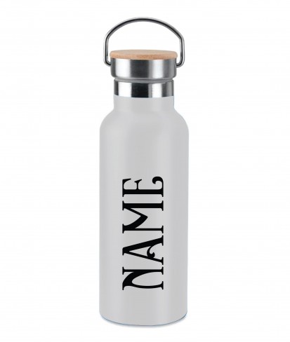 Personalised White Cork Water Bottle with Printed Name 